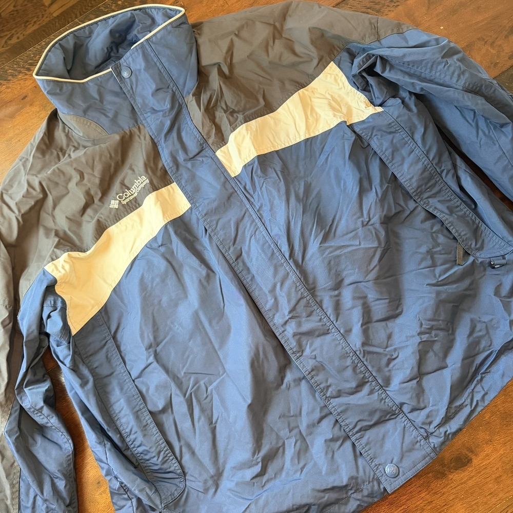 Columbia Jacket Mens 2XL Blue Gray Interchange Windbreaker‎ Full Zip Outdoor